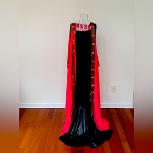 Dramatic two piece black Grecian gown with pink dolman sleeve caftan SIZE XL